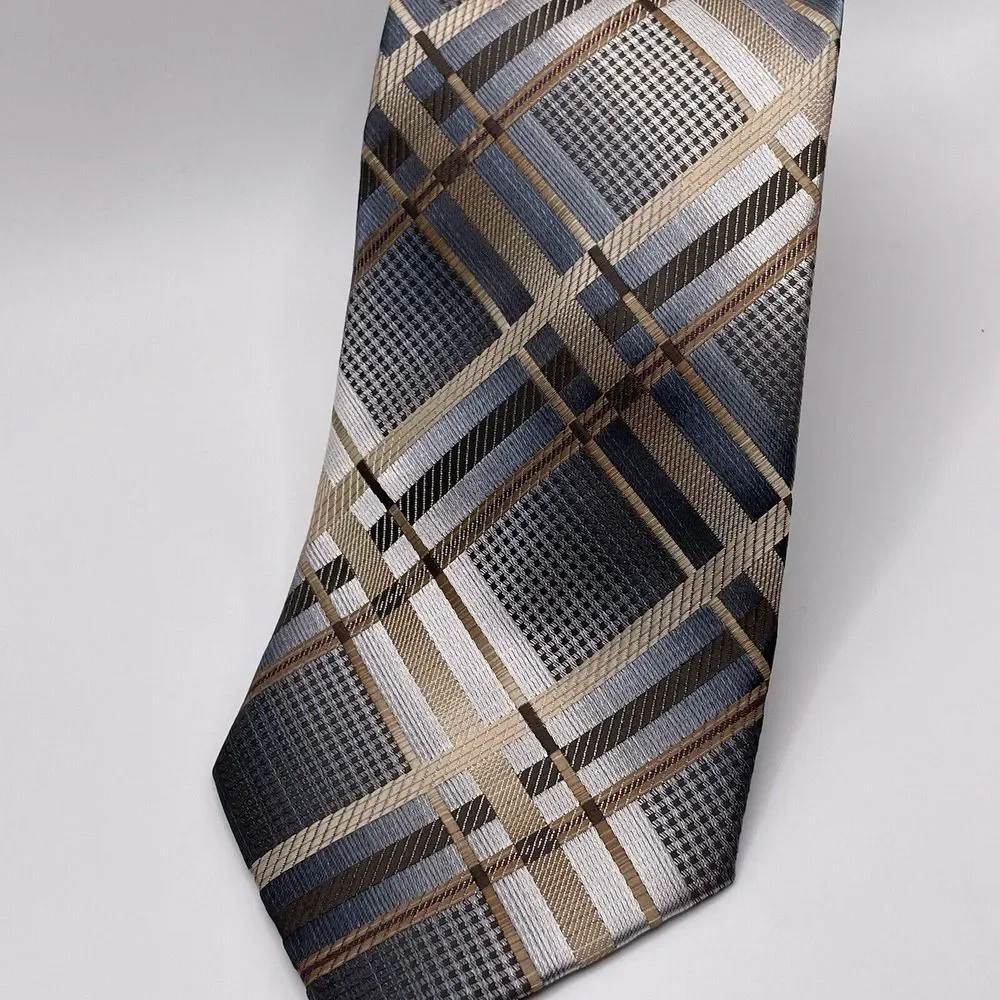 Stacy Adams Men's‎ Tie Blue/Gold/Brown Plaid Check 3.25